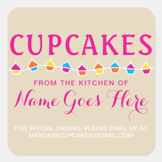 ステッカーの台所からカップケーキ スクエアシール (正面)
