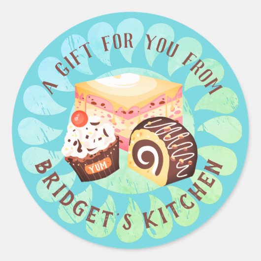ステッカーの台所から出たパティストリー·デザート·ベーカリー ラウンドシール (正面)