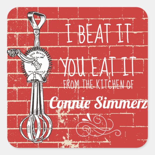 ステッカーの台所から卵ビーターのレンガ スクエアシール (正面)