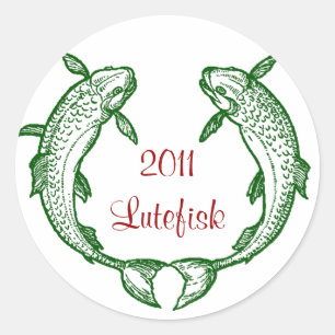 ステッカーのLutefiskの魚によっては缶詰になる瓶の円が家へ帰ります ラウンドシール