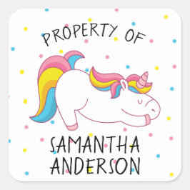 ステッカーのUnicorn学校の供給またはプロパティ スクエアシール