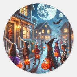 ステッカーはハロウィーントリックまたはトリートをデザイン ラウンドシール