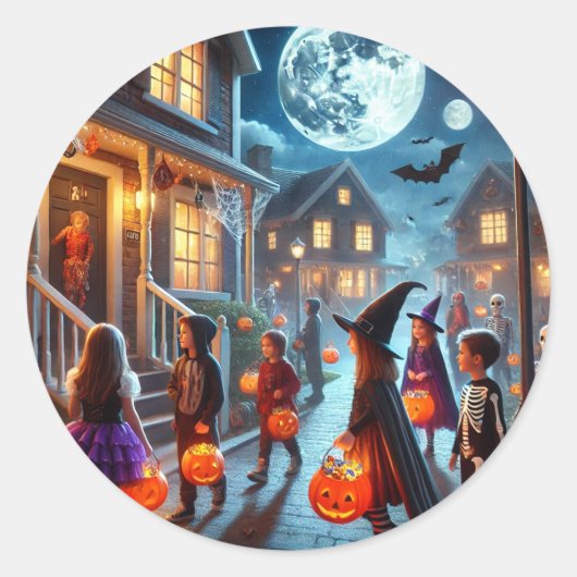 ステッカーはハロウィーントリックまたはトリートをデザイン ラウンドシール (正面)