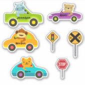 ステッカーを動かすかわいい4匹の動物のセット シール (正面)