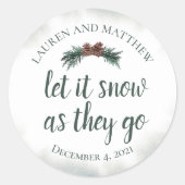 ステッカーを振り落とす結婚と雪を降らせろ ラウンドシール (正面)