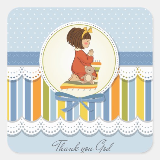 ステッカーを祈る少女 スクエアシール (正面)