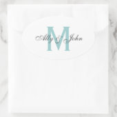 ステッカーを結婚するモノグラムおよび名前 楕円形シール (バッグ)