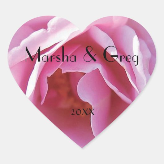 ステッカーを結婚するロットOのピンクのバラの個人的なハート ハートシール (正面)