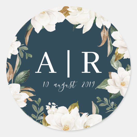 ステッカーを結婚する美しいマグノリアの花模様 ラウンドシール (正面)