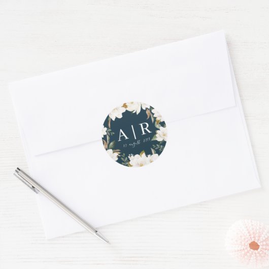 ステッカーを結婚する美しいマグノリアの花模様 ラウンドシール (封筒)