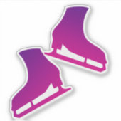 ステッカーアイススケートペア姿スケートで滑るパープルピンク シール (正面)