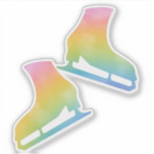 ステッカーアイススケートペア姿スケートで滑る虹 シール (正面)