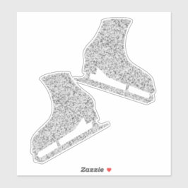 ステッカーアイススケートペア姿銀グリッター シール