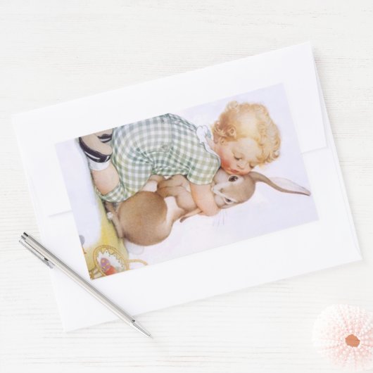 ステッカーアンティークかわいいラビットバニーハグ 長方形シール (封筒)