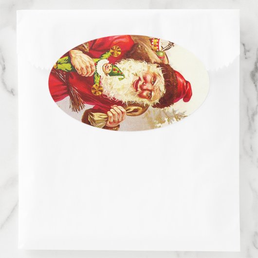 ステッカーアンティークエバーグリーンフォレストサンタクリスマス 楕円形シール (バッグ)