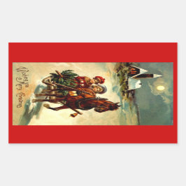 ステッカーアンティーククリスマスグルワンホースオープンスリー 長方形シール