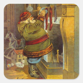 ステッカーアンティークパイングリーンスーツSanta Christmas スクエアシール