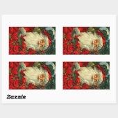 ステッカーアンティークポインセティアサンタクリスマスフォレスト 長方形シール (シート)