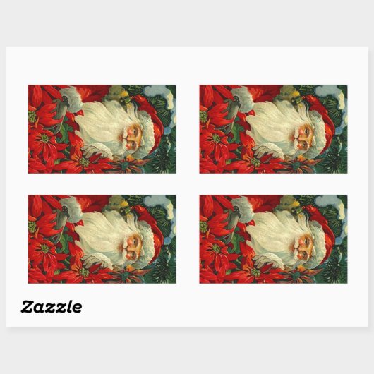 ステッカーアンティークポインセティアサンタクリスマスフォレスト 長方形シール (シート)