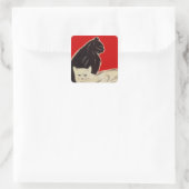 ステッカーアールデコスタイル白黒猫オンレッド スクエアシール (バッグ)