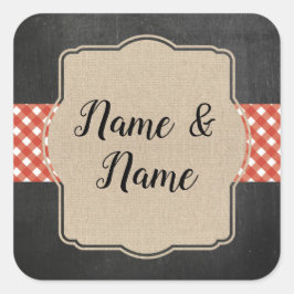 ステッカーウェディングラベル赤いギンガムBBQバーラップ スクエアシール