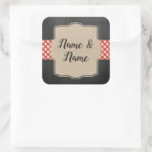 ステッカーウェディングラベル赤いギンガムBBQバーラップ スクエアシール (バッグ)