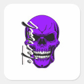 ステッカースカルヘッド、スケルトンハロウィン招待状 スクエアシール (正面)