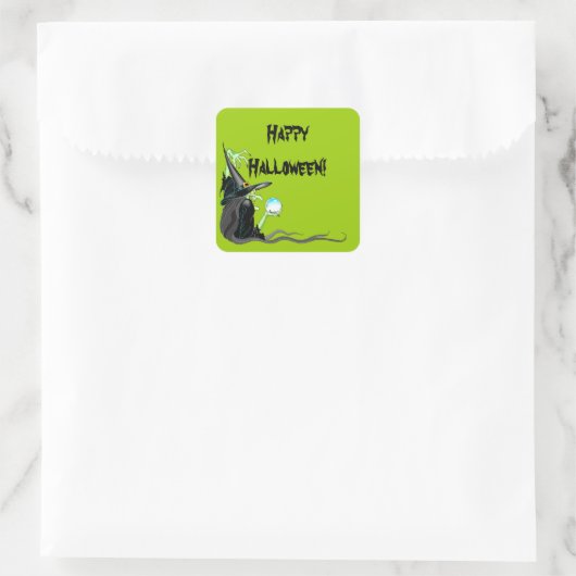 ステッカーハッピーハローウィンウィッチクリスタル不気味ボール スクエアシール (バッグ)