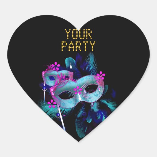 ステッカーハートマスクティール（緑がかった色）ブルー金ゴールド ハートシール (正面)