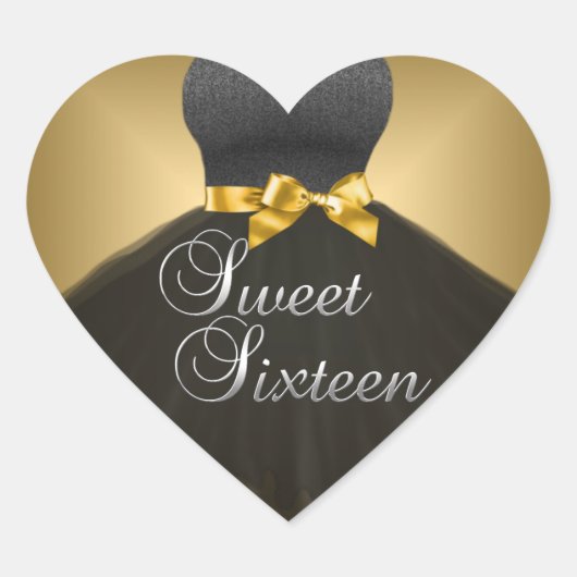 ステッカーハート甘い16 16金ゴールドブラックドレス ハートシール (正面)