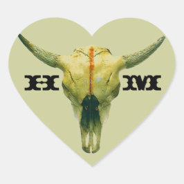 ステッカーパーソナライズ牧場レンジ牛のスカルモノグラム ハートシール