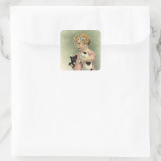 ステッカービクトリアンヴィンテージ層動物救助猫 スクエアシール (バッグ)