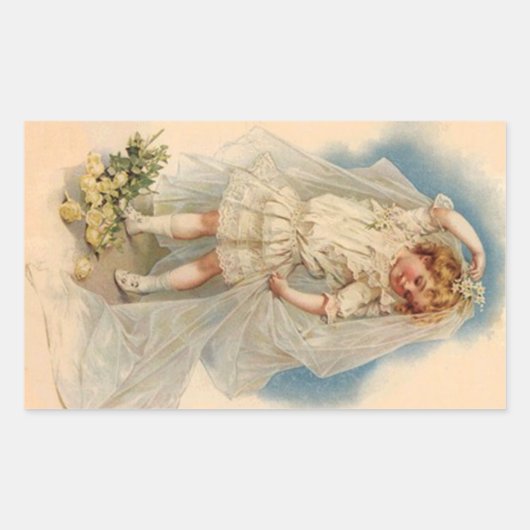 ステッカービクトリアンヴィンテージ花嫁結婚バラズガウン 長方形シール (正面)
