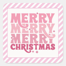 ステッカーピンクのクリスマスラストライプのベル スクエアシール