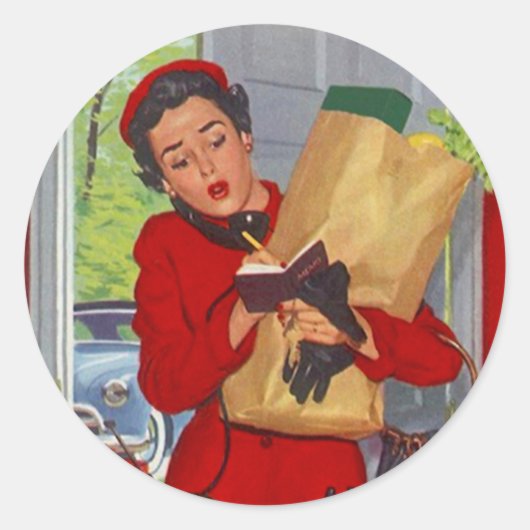 ステッカーファッショナブルレトロレディ&バリでの生活 ラウンドシール (正面)