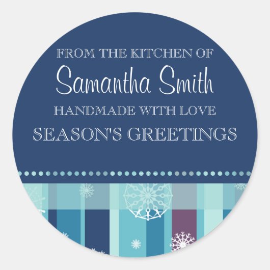 ステッカーブルーのキッチンからクリスマスストライプ ラウンドシール (正面)