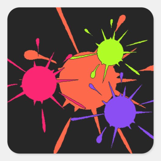 ステッカーペイントボールカラフルパーティー絵を描(ばちゃばちゃ)跳ねる スクエアシール (正面)