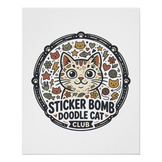ステッカーボム落書き猫PODベクターアート - ステッカーB ポスター (正面)