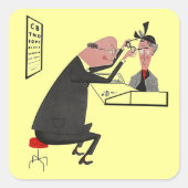 ステッカーレトロピンクハート眼科医の医師 スクエアシール (正面)