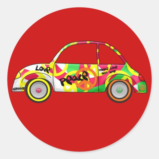 ステッカーレトロラブピースレトロ60の70の車 ラウンドシール (正面)