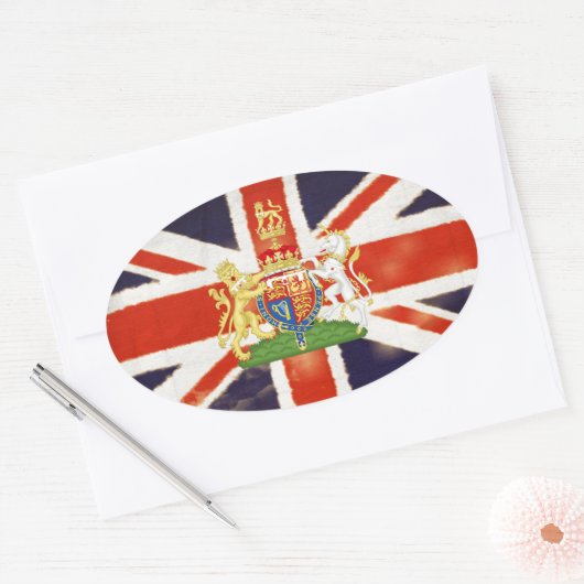 ステッカーヴィンテージの英国国旗の紋章付き外衣 楕円形シール (封筒)