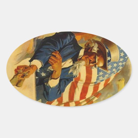 ステッカーヴィンテージアンクルサムUSA旅行荷物 楕円形シール (正面)