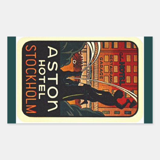 ステッカーヴィンテージトラベルホテルストックホルムスウェーデン 長方形シール (正面)
