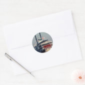 ステッカーヴィンテージニューオーリンズスチームボートパドルリバー ラウンドシール (封筒)