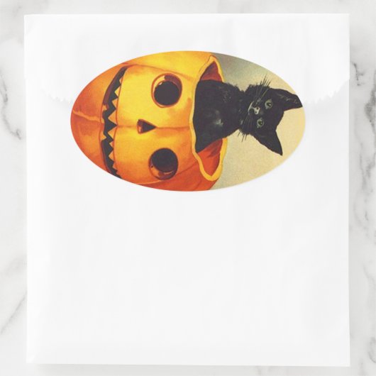 ステッカーヴィンテージハロウィーンブラックキャットJOL猫 楕円形シール (バッグ)