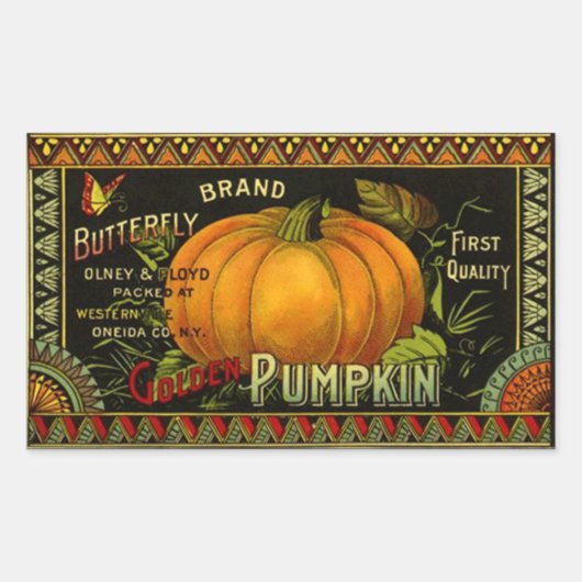 ステッカーヴィンテージバタフライブランドカボチャ缶ラベル 長方形シール (正面)