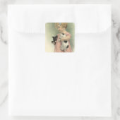 ステッカーヴィンテージビクトリアンガールキッテンパピースウィート スクエアシール (バッグ)