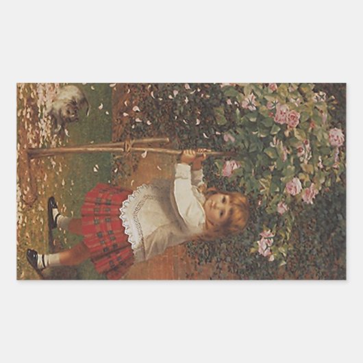 ステッカーヴィンテージビクトリアンガールプレイドスカートタッティング 長方形シール (正面)