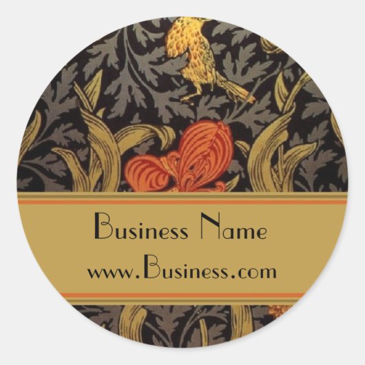 ステッカーヴィンテージプリントウィリアムモリスブラック2 ラウンドシール (正面)