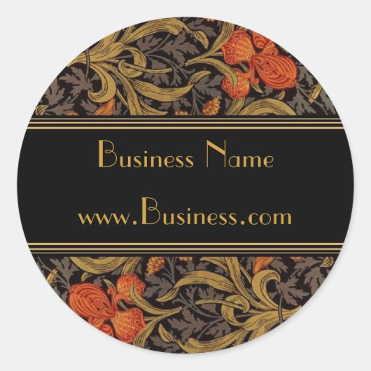 ステッカーヴィンテージプリントウィリアムモリスブラック ラウンドシール (正面)